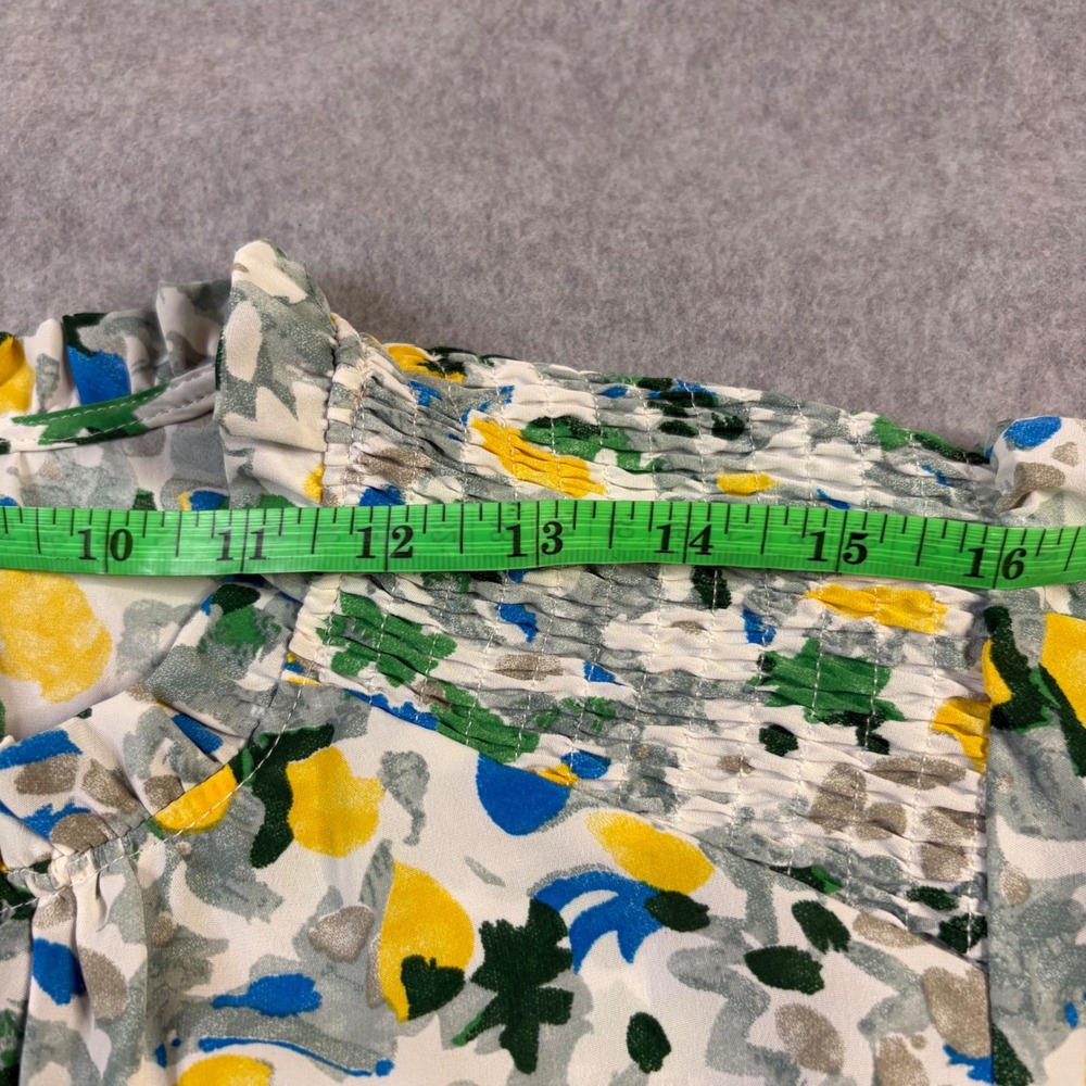 Entro Floral Smocked Waist Mini Dress Yellow Green Blue Abstract D20352 Large - Picture 11 of 12